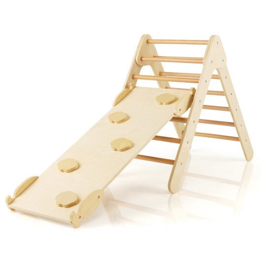 Patented 3-in-1 Wooden Climbing Triangle Set Triangle Climber with Ramp-Multicolor W2B