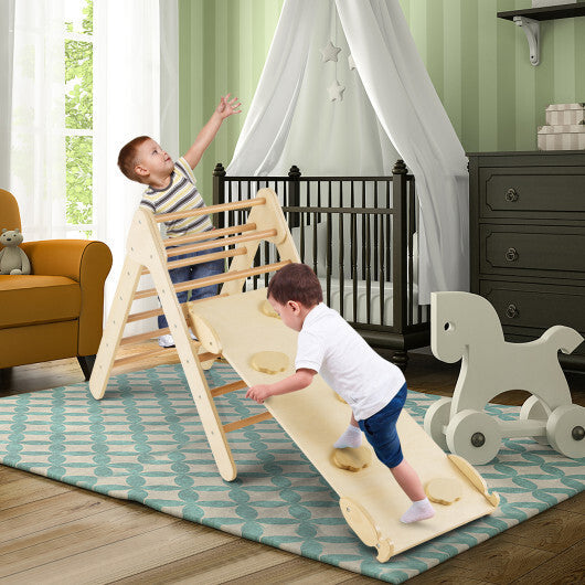 Patented 3-in-1 Wooden Climbing Triangle Set Triangle Climber with Ramp-Multicolor W2B
