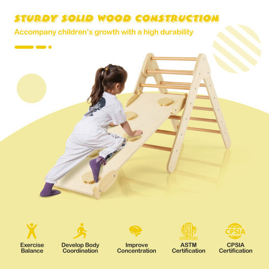 Patented 3-in-1 Wooden Climbing Triangle Set Triangle Climber with Ramp-Multicolor W2B