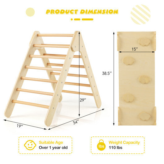 Patented 3-in-1 Wooden Climbing Triangle Set Triangle Climber with Ramp-Multicolor W2B