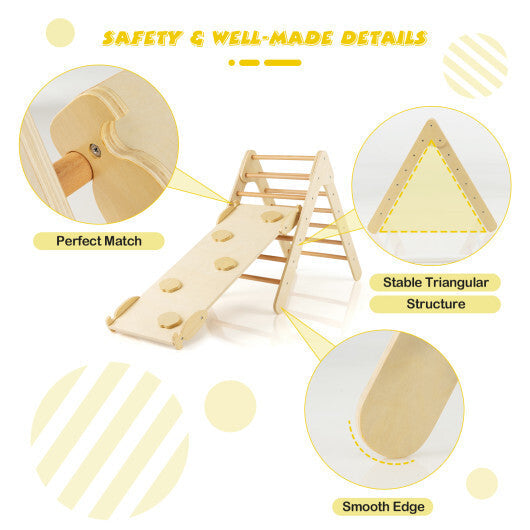 Patented 3-in-1 Wooden Climbing Triangle Set Triangle Climber with Ramp-Multicolor W2B