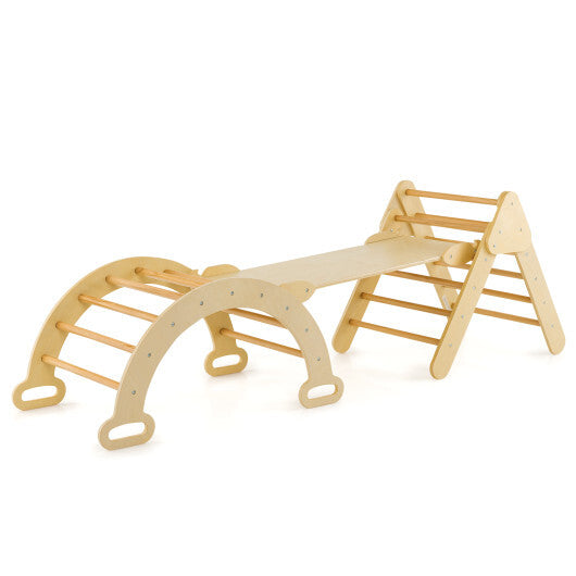 5-in-1 Wooden Kids Climber Toys with Triangle Arch Ramp-Multicolor W2B