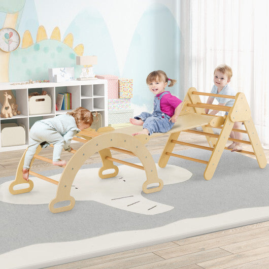 5-in-1 Wooden Kids Climber Toys with Triangle Arch Ramp-Multicolor W2B