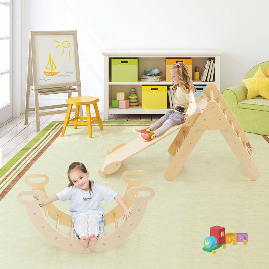 5-in-1 Wooden Kids Climber Toys with Triangle Arch Ramp-Multicolor W2B