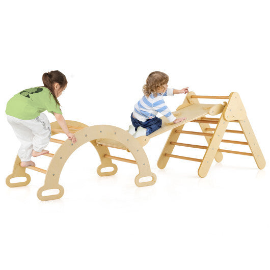5-in-1 Wooden Kids Climber Toys with Triangle Arch Ramp-Multicolor W2B