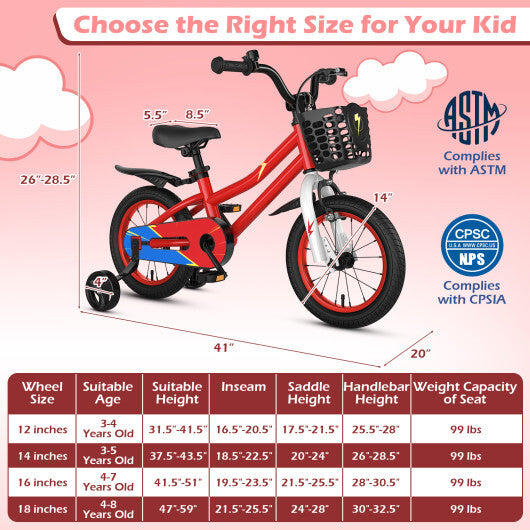 14 Inch Kids Bike Red with Pink Helmet Protective Set W2B