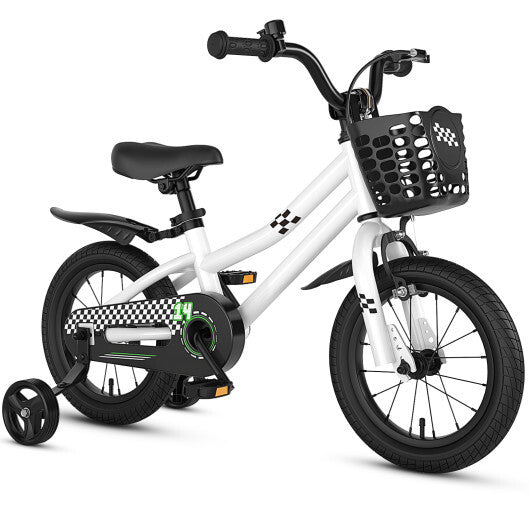 14 Inch Kids Bike White with Blue Helmet Protective Set W2B