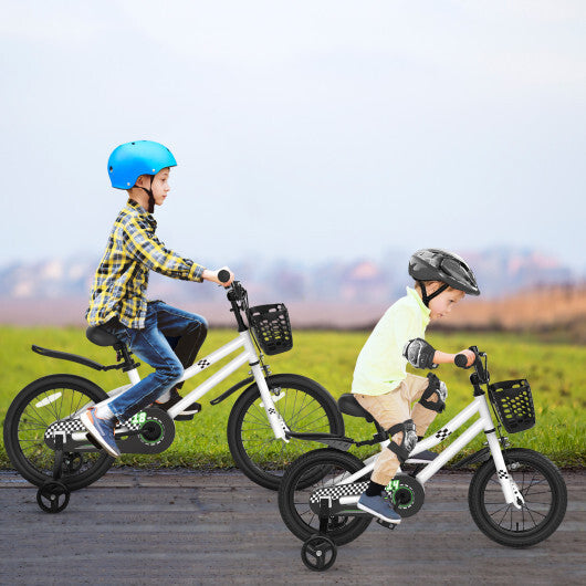 14 Inch Kids Bike White with Blue Helmet Protective Set W2B