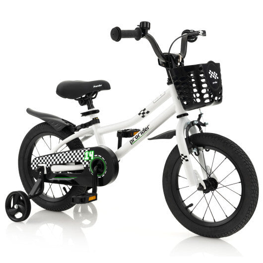 14 Inch Kids Bike with 2 Training Wheels for 3-5 Years Old-Black & White - Color: Black & White W2B
