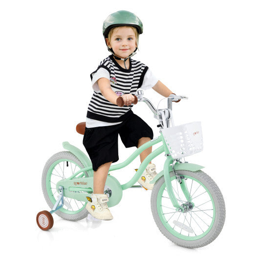 16 Inch Kids Bike with Adjustable Seat and Bell for Kids 3-8 Years Olds-16 inches - Color: Green - Size: 16 inches W2B