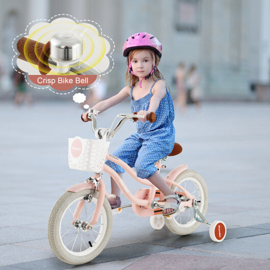 14 Inch Kid's Bike with Removable Training Wheels and Basket-Pink - Color: Pink - Size: 14 inches W2B