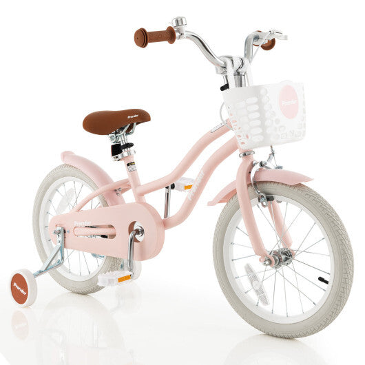 16 Inch Kids Bike with Front Handbrake and 2 Training Wheels-Pink - Color: Pink - Size: 16 inches W2B