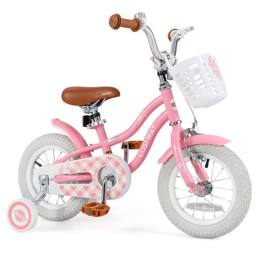 12 Inch Kids Bike with Training Wheels and Basket for Boys Girls 3-4 Years Old - Color: Peach - Size: 12 inches W2B