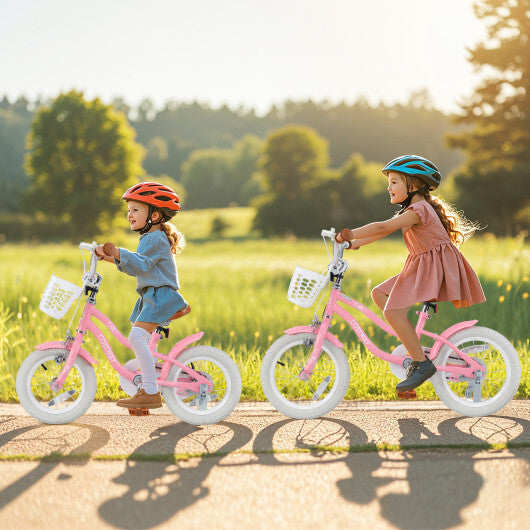 12 Inch Kids Bike with Training Wheels and Basket for Boys Girls 3-4 Years Old - Color: Peach - Size: 12 inches W2B