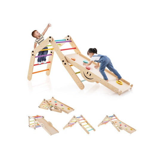 Climbing Triangle Ladder Toy Indoor Jungle Gym with Reversible Ramp-Multicolor W2B
