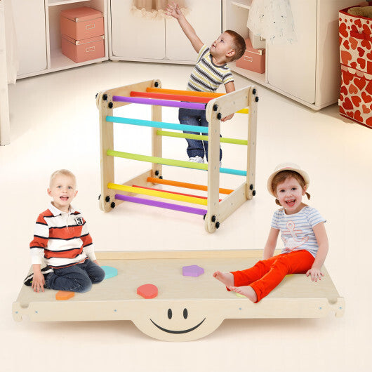 Climbing Triangle Ladder Toy Indoor Jungle Gym with Reversible Ramp-Multicolor W2B
