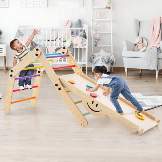 Climbing Triangle Ladder Toy Indoor Jungle Gym with Reversible Ramp-Multicolor W2B