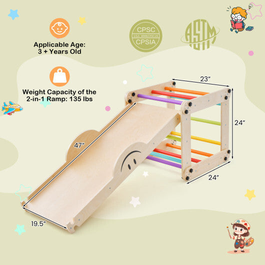 Climbing Triangle Ladder Toy Indoor Jungle Gym with Reversible Ramp-Multicolor W2B