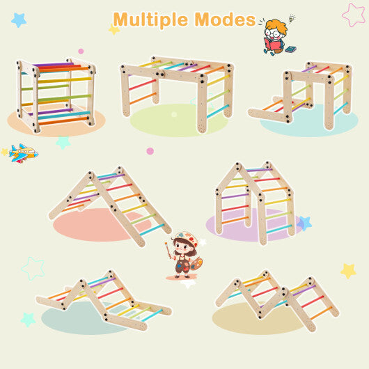 Climbing Triangle Ladder Toy Indoor Jungle Gym with Reversible Ramp-Multicolor W2B