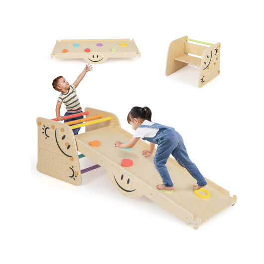 Wooden Climbing Toy Triangle Climber Set with Seesaw-Multicolor W2B