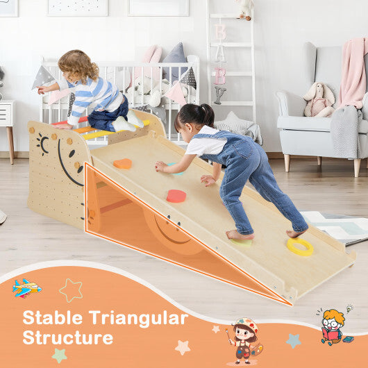 Wooden Climbing Toy Triangle Climber Set with Seesaw-Multicolor W2B