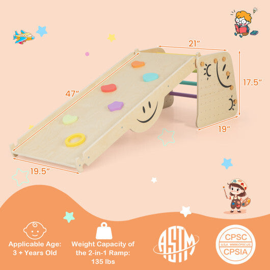 Wooden Climbing Toy Triangle Climber Set with Seesaw-Multicolor W2B