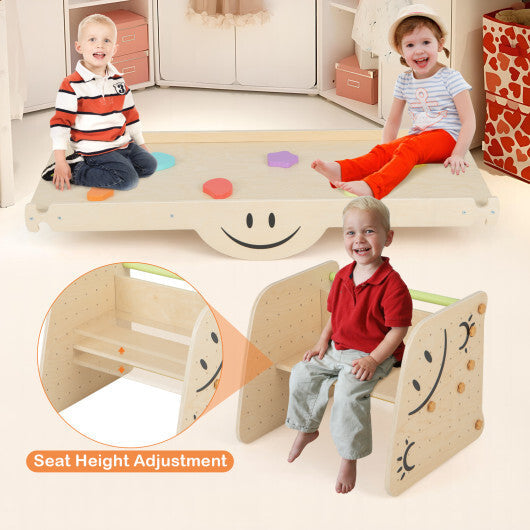 Wooden Climbing Toy Triangle Climber Set with Seesaw-Multicolor W2B