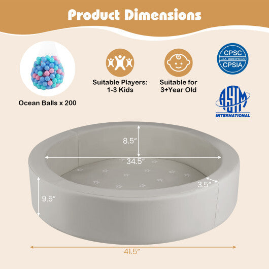 42.5 Inch Round Foam Ball Pits with 25D Sponge Filling and Washable PU Cover for Toddlers-Gray W2B