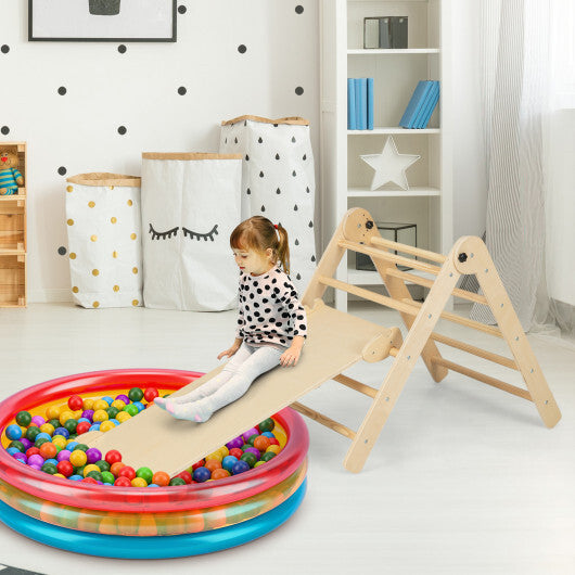 3-in-1 Climbing Set Foldable and Adjustable Kids Triangle Set-Natural W2B