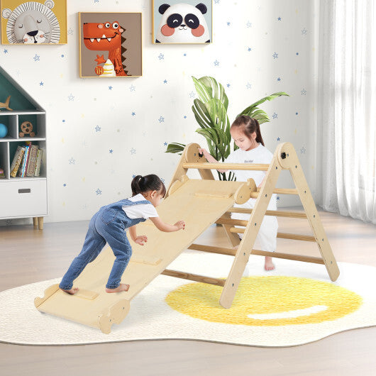 3-in-1 Climbing Set Foldable and Adjustable Kids Triangle Set-Natural W2B