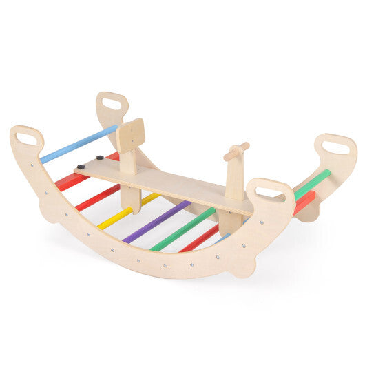 4-in-1 Multifunctional Wooden Climbing Toys with Rocker and Crawling Tunnel-Multicolor W2B