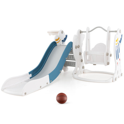 4-in-1 Kids Slide and Swing Set with Basketball Hoop-Blue W2B