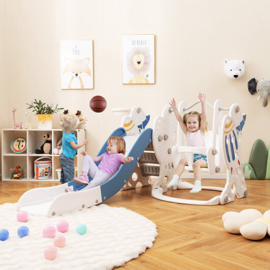 4-in-1 Kids Slide and Swing Set with Basketball Hoop-Blue W2B