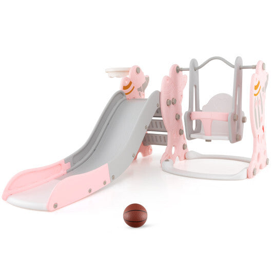4-in-1 Kids Slide and Swing Set with Basketball Hoop-Blue W2B