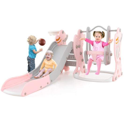 4-in-1 Kids Slide and Swing Set with Basketball Hoop-Blue W2B
