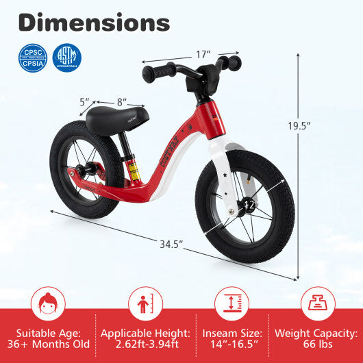 12-Inch Balance Bike with Adjustable Seat and Rotatable Handlebar for Over 36 Months Old-Green