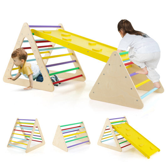 3 Piece Toddler Triangle Set Montessori with 2 Climbing Triangles and 1 Ramp-Colorful W2B