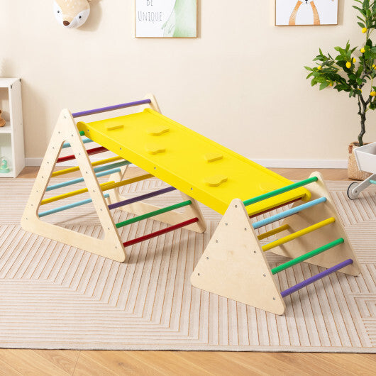 3 Piece Toddler Triangle Set Montessori with 2 Climbing Triangles and 1 Ramp-Colorful W2B