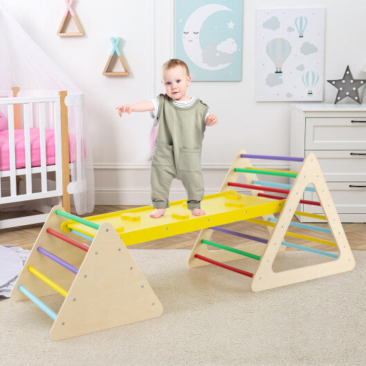3 Piece Toddler Triangle Set Montessori with 2 Climbing Triangles and 1 Ramp-Colorful W2B