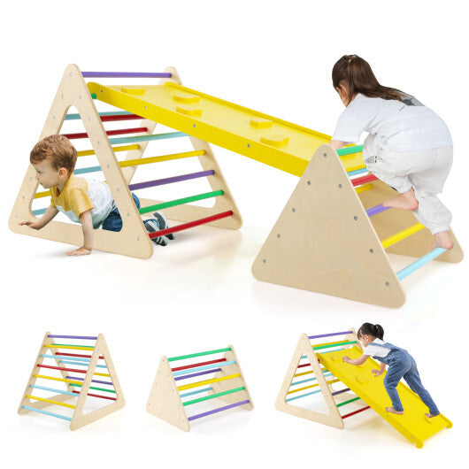 3 Piece Toddler Triangle Set Montessori with 2 Climbing Triangles and 1 Ramp-Colorful W2B