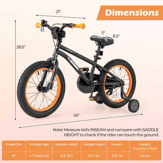 14-Inch Kids Bike Sport Bicycle for 3-5 Years Old with Adjustable Seat-14 inches W2B