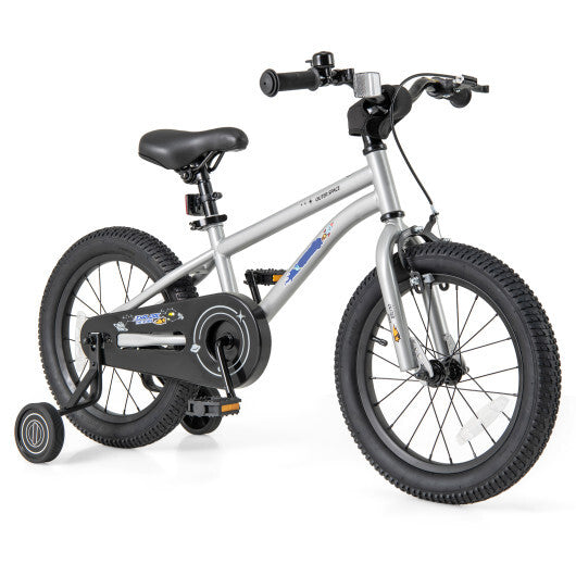 16-Inch Kids Bike Bicycle for Boys Girls 4-7 Adjustable with High Carbon Steel Frame-16 inches - Color: Silver - Size: 16 inches W2B