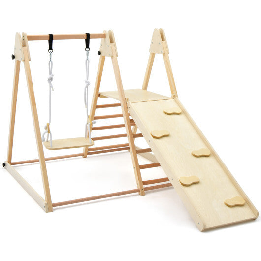 5-in-1 Indoor Jungle Gym Foldable Climber Playset with Fun Slide and Adjustable Swing W2B
