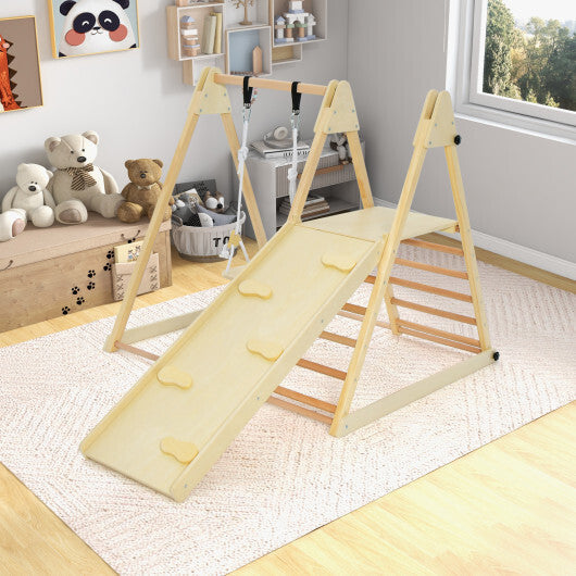 5-in-1 Indoor Jungle Gym Foldable Climber Playset with Fun Slide and Adjustable Swing W2B
