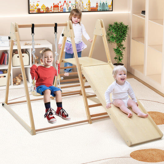 5-in-1 Indoor Jungle Gym Foldable Climber Playset with Fun Slide and Adjustable Swing W2B