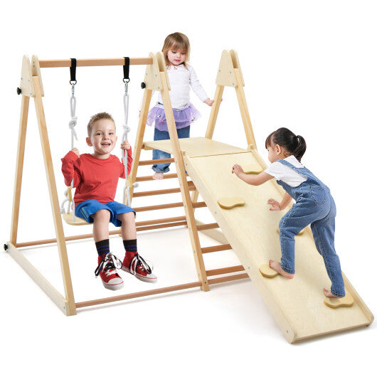 5-in-1 Indoor Jungle Gym Foldable Climber Playset with Fun Slide and Adjustable Swing W2B