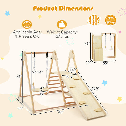 5-in-1 Indoor Jungle Gym Foldable Climber Playset with Fun Slide and Adjustable Swing W2B
