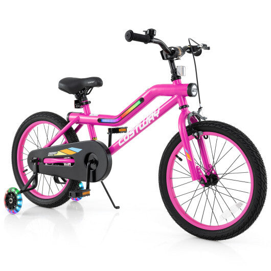 18 Inch LED Lighted Kids Bike with Training Wheels and Headlight for Ages 4-8 Years-18 inches