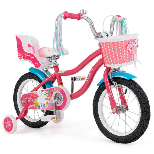 14 Inch Girls Bike for 3-5 Years Old Kids Bike with Doll Seat and Training Wheels