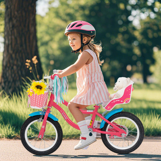 14 Inch Girls Bike for 3-5 Years Old Kids Bike with Doll Seat and Training Wheels